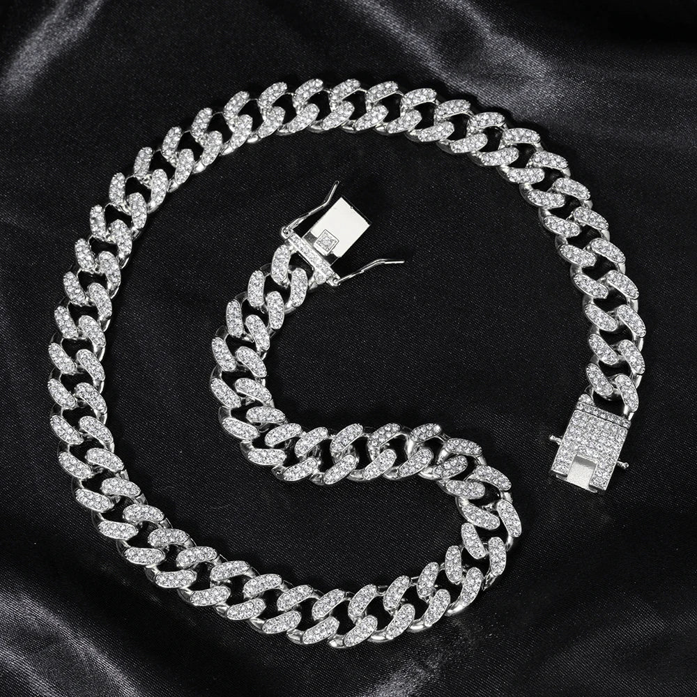Hip Hop Iced Out Crystal Cuban Link Chain Necklace - Afrilinker