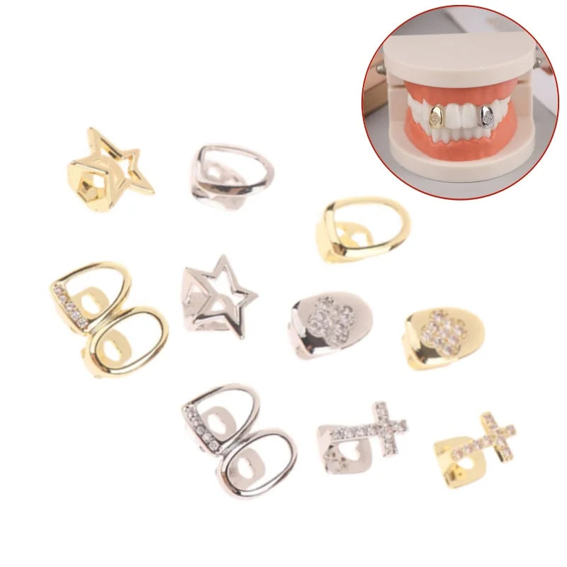 14-Style Dental Charms | Gold/Silver Diamond-Inlaid Star/Cross/Letter - Afrilinker