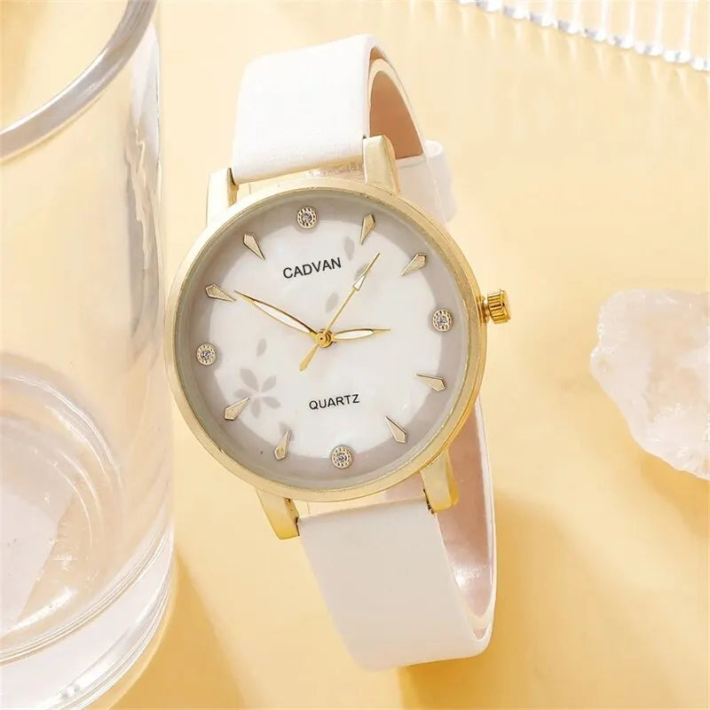Women's Leather Band Quartz Watch Set - 5 - Piece Fashion Casual - Afrilinker