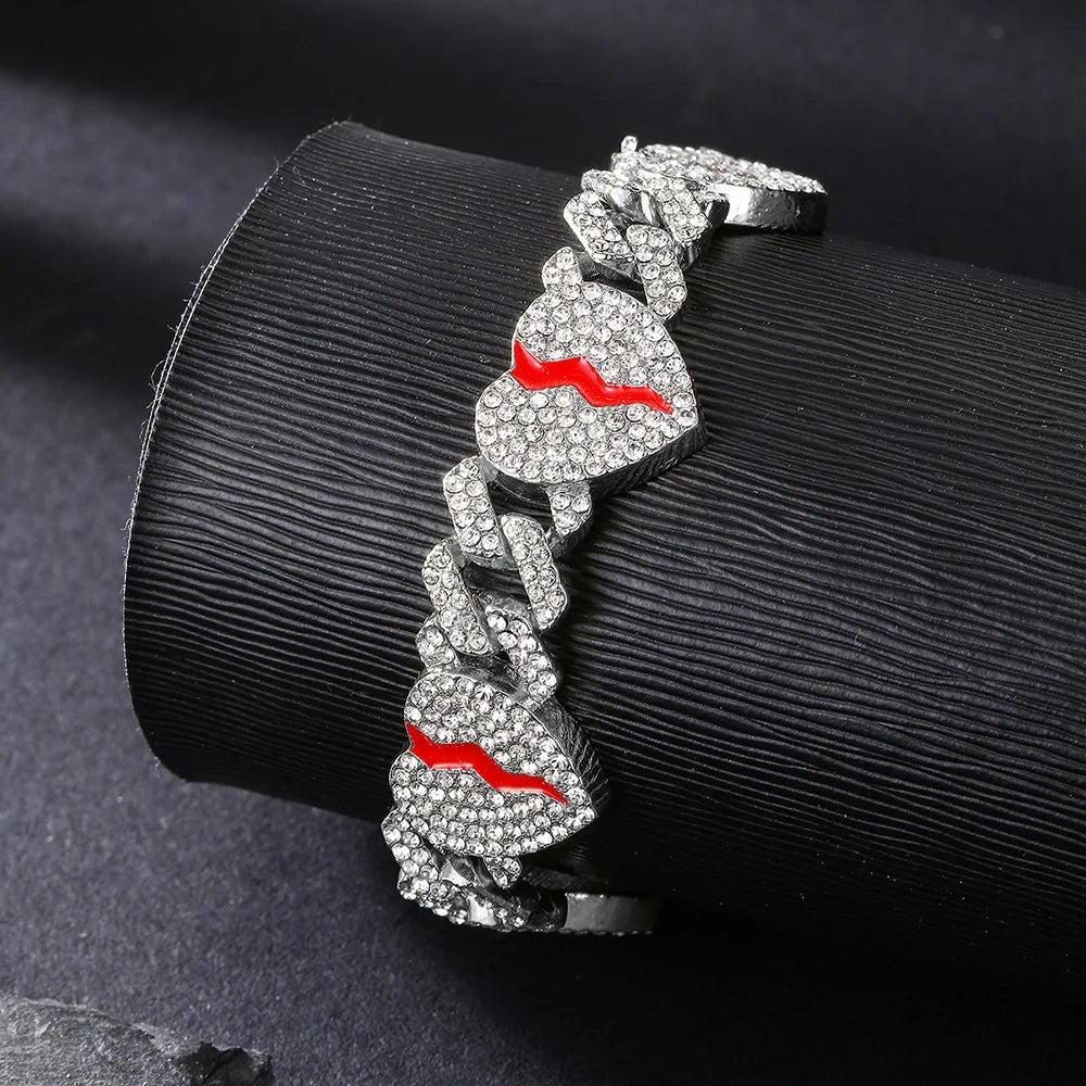 Hip Hop Iced Out Heart Pendant Link Chain Necklace - Afrilinker