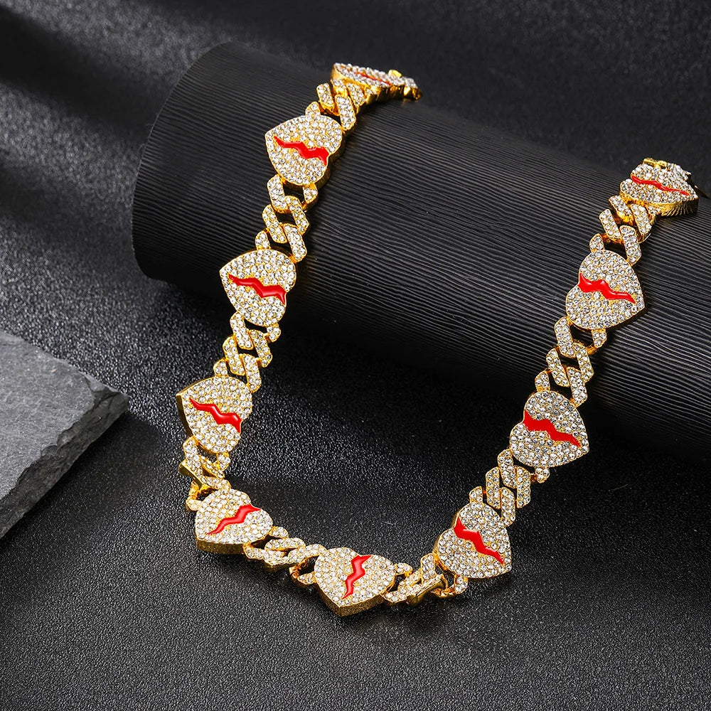 Hip Hop Iced Out Heart Pendant Link Chain Necklace - Afrilinker