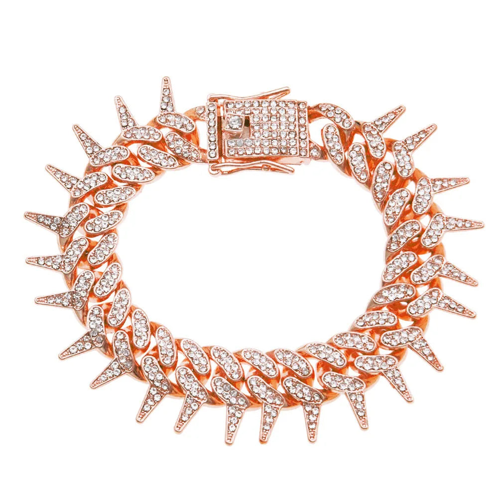 Hip Hop Iced Out Thorns Cuban Chain Necklace - Afrilinker