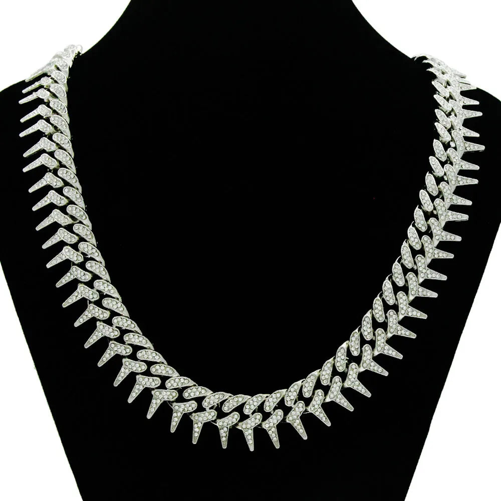 Hip Hop Iced Out Thorns Cuban Chain Necklace - Afrilinker