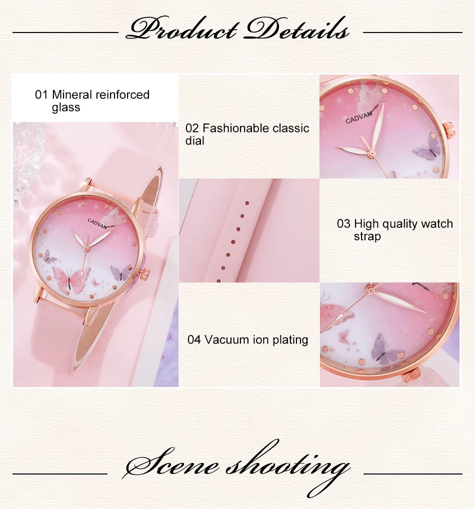 Women's Pink Butterfly Watch & Jewelry Set - Afrilinker