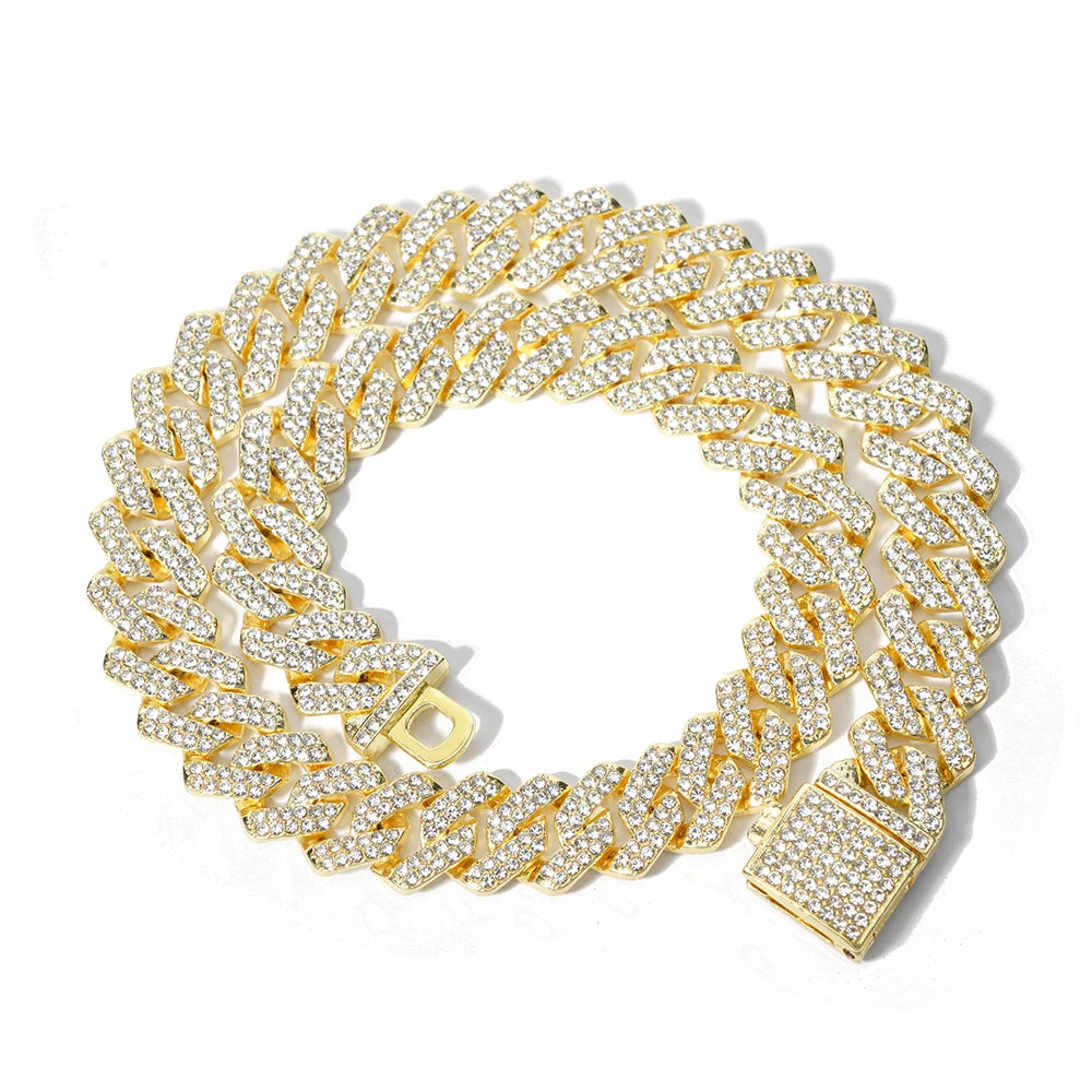 Hip Hop Iced Out Crystal Cuban Link Chain Necklace - Afrilinker