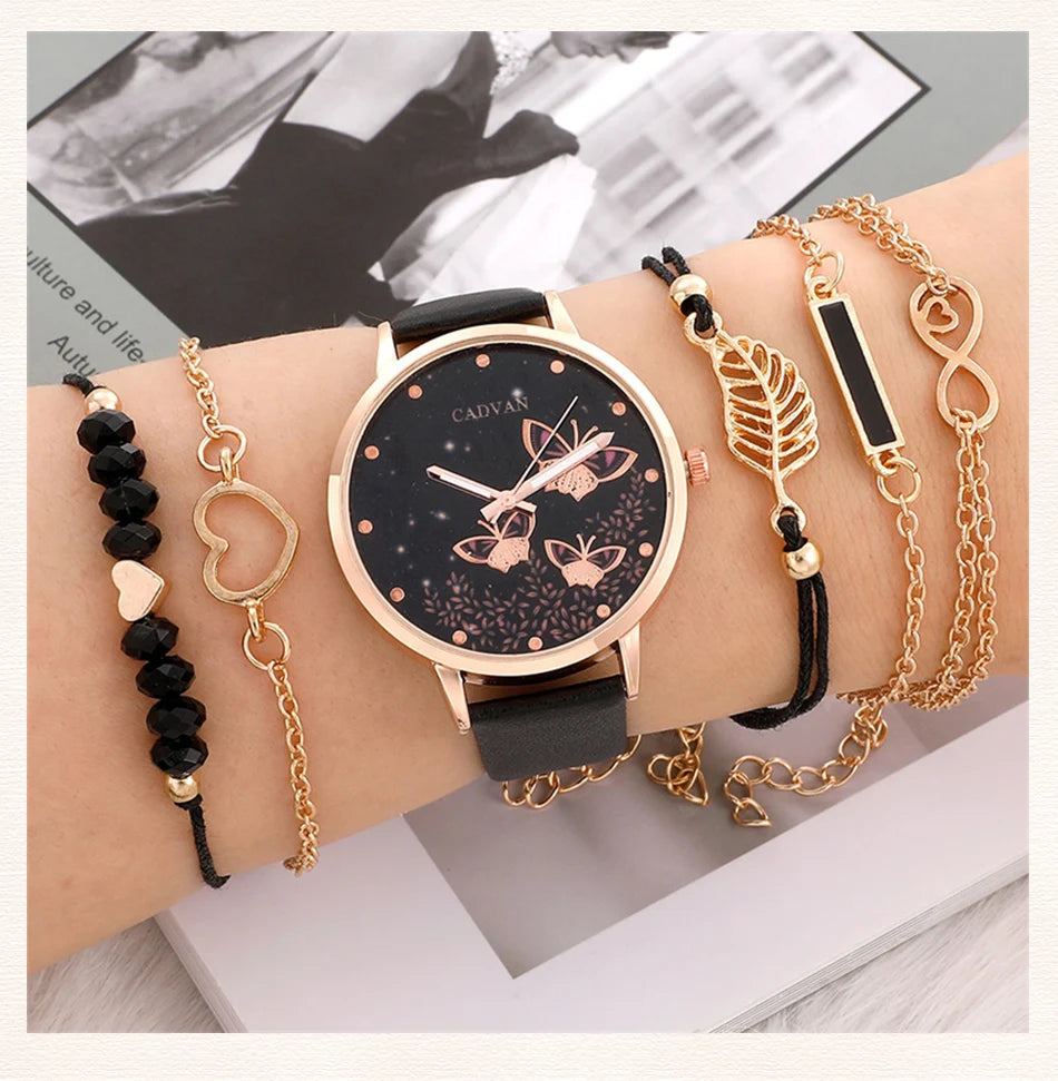 3 - Style Women's Leather Band Watch & Bracelet Set - Afrilinker