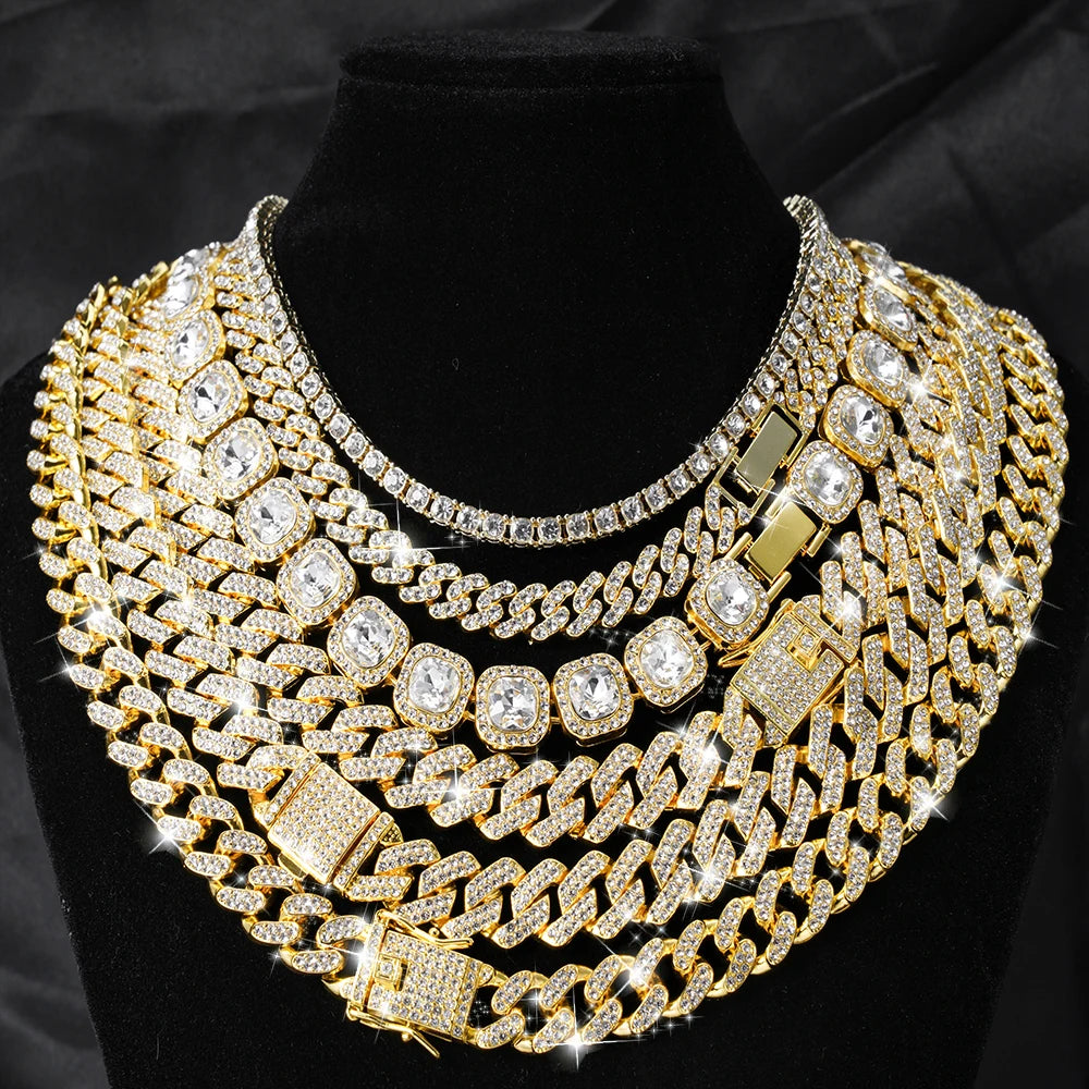 Hip Hop Iced Out Crystal Cuban Link Chain Necklace - Afrilinker