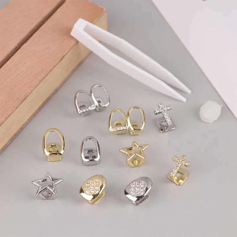 14-Style Dental Charms | Gold/Silver Diamond-Inlaid Star/Cross/Letter - Afrilinker