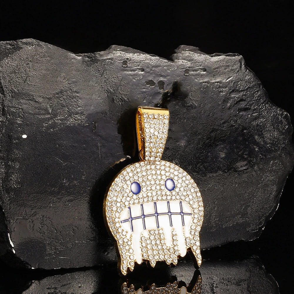 Hip Hop Iced Out Round Face Pendant Cuban Chain Necklace - Afrilinker
