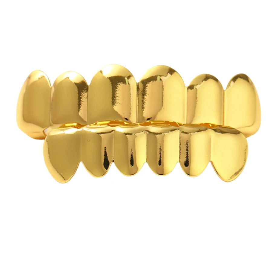 Classic Fashion 6/6 Teeth Grillz Hip Hop 14K Gold Plated Tooth Caps Decor Braces Dental Grills For Women Men Jewelry - Afrilinker