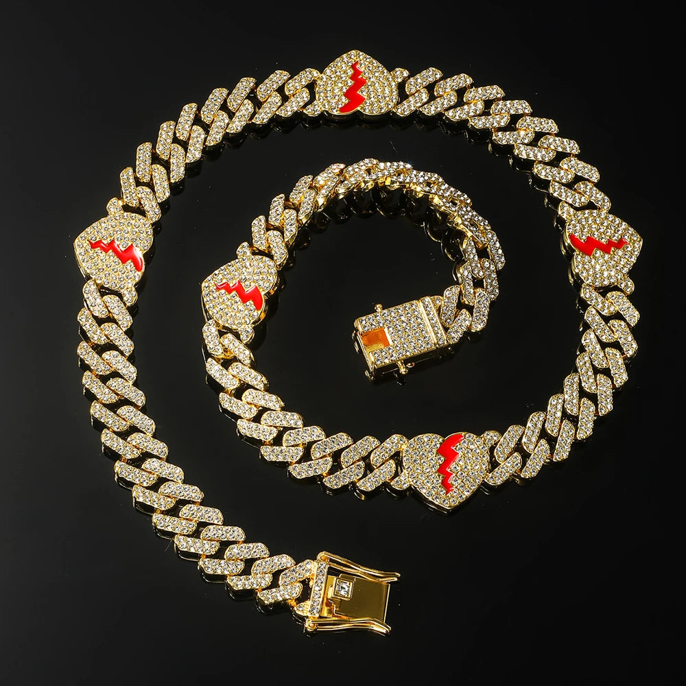 Hip Hop Iced Out Heart Pendant Link Chain Necklace - Afrilinker