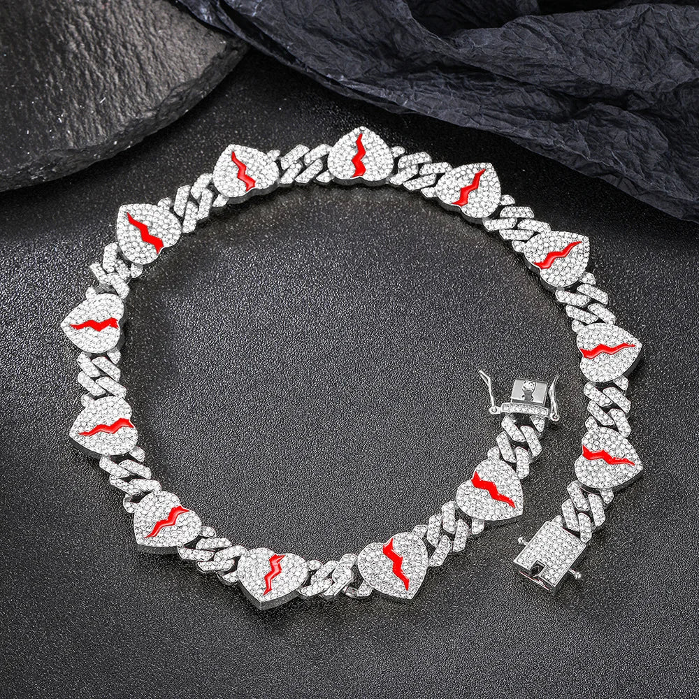 Hip Hop Iced Out Heart Pendant Link Chain Necklace - Afrilinker