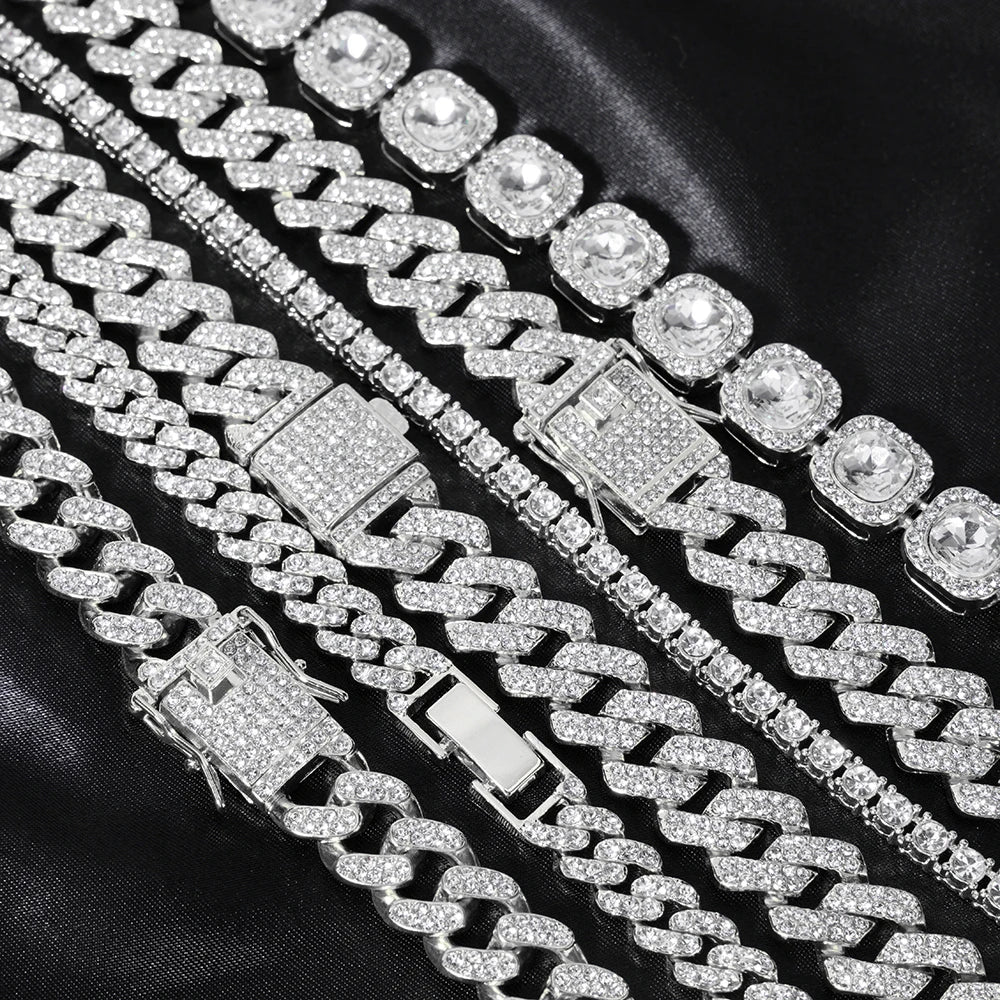 Hip Hop Iced Out Crystal Cuban Link Chain Necklace - Afrilinker