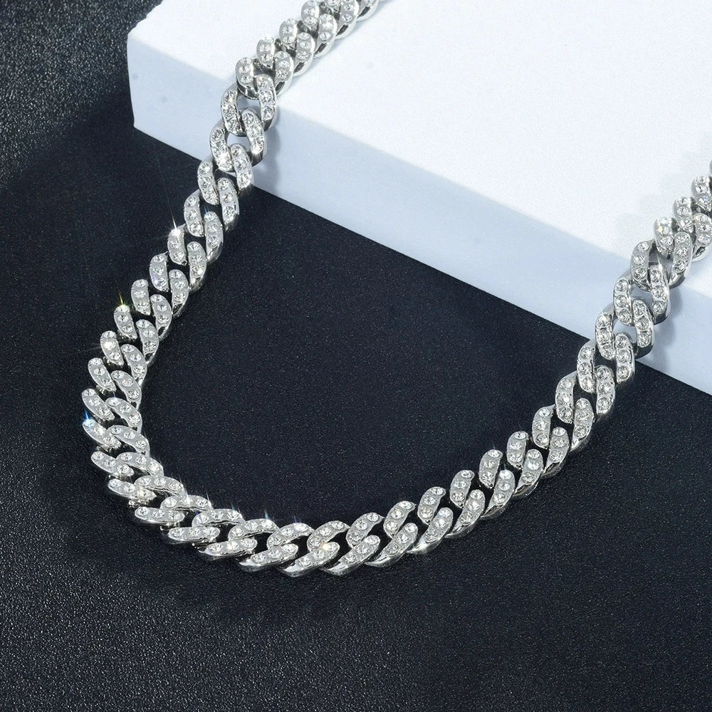 Unisex Hip Hop Iced Out 9MM Miami Cuban Chain Necklace - Afrilinker