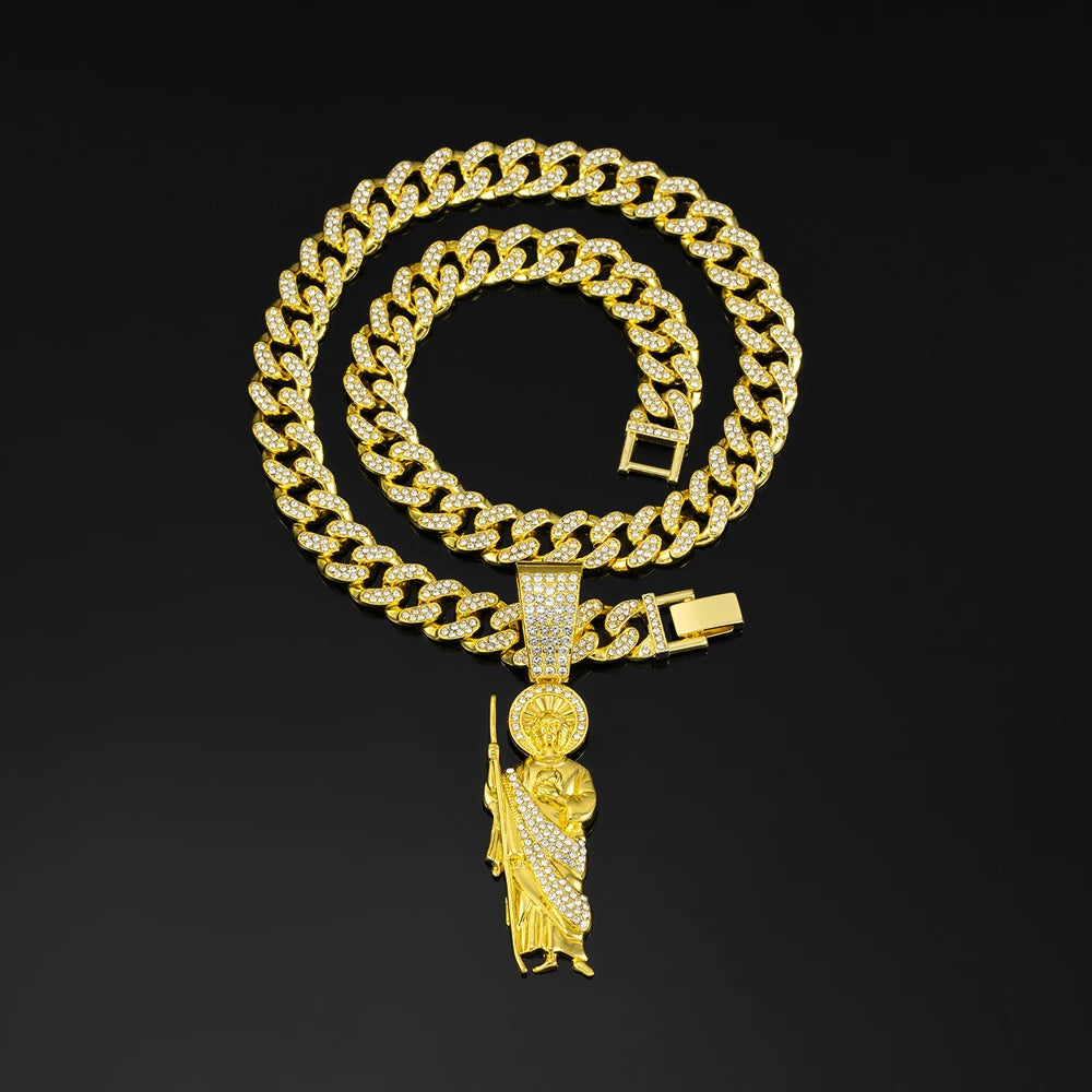 Men's Hip Hop Saint Jude Pendant Necklace with 13mm Cuban Chain - Afrilinker