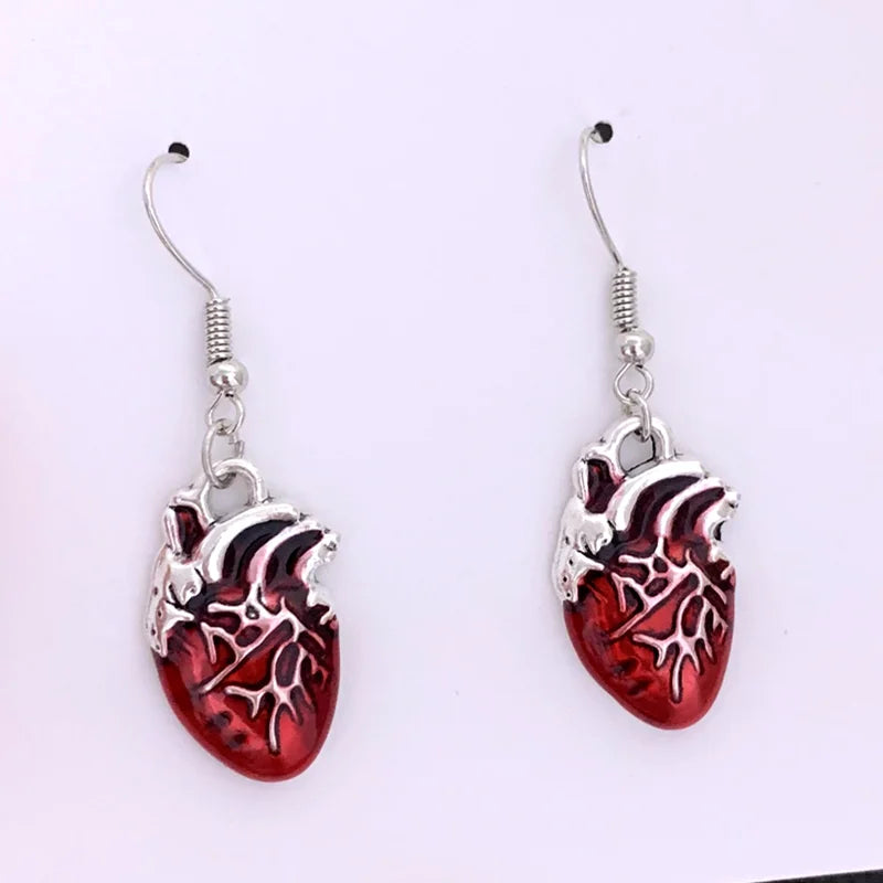 Anatomical Heart Drop Earrings - Gothic Spooky Boho Jewelry - Afrilinker