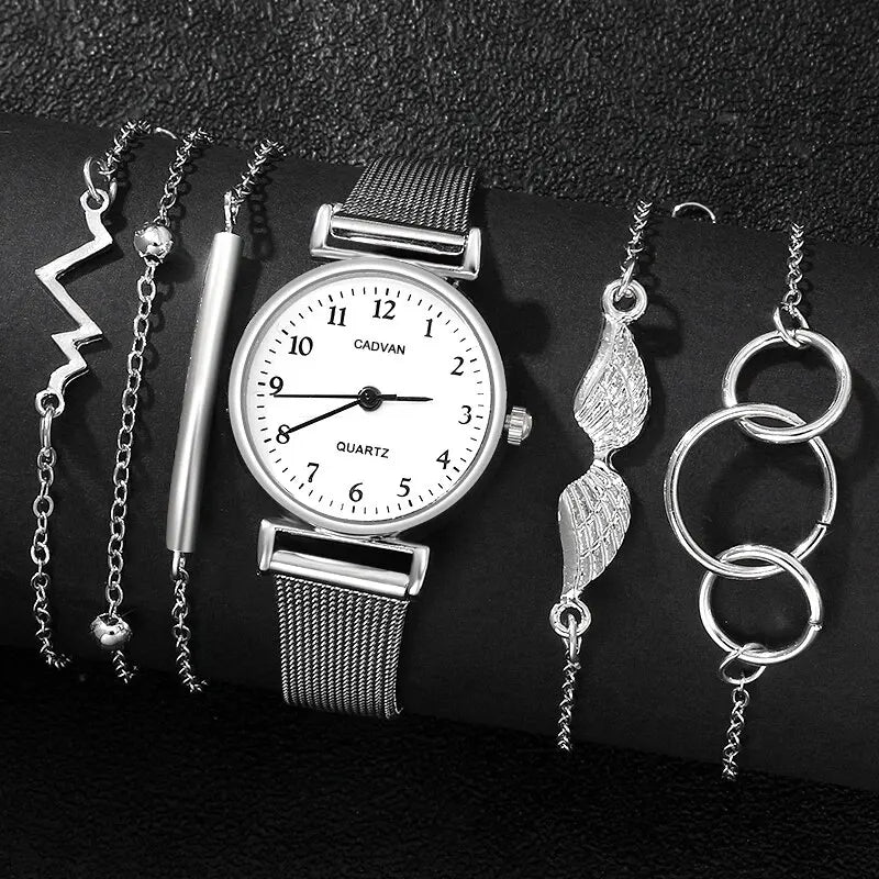 Fashion Casual Women's Watch & Bracelet Set - Silver Alloy - Afrilinker