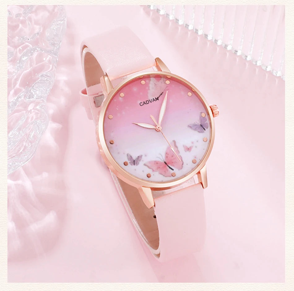 Women's Pink Butterfly Watch & Jewelry Set - Afrilinker