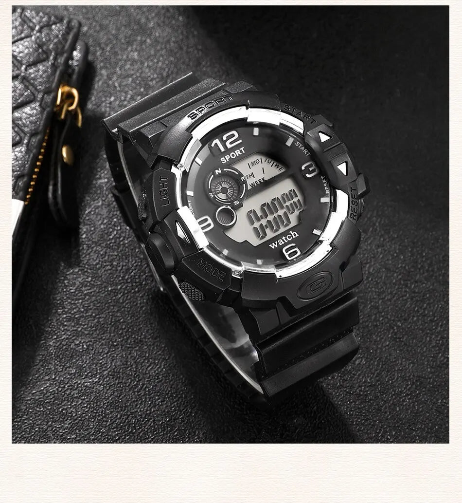 Sport Digital Display Watch - Black Silicone Band, 3Bar Water Resistance - Afrilinker