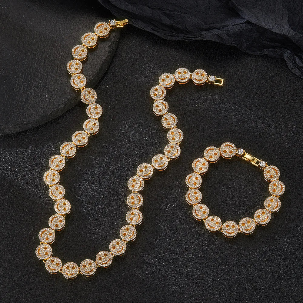 Hip Hop Iced Out Smiley Tennis Chain Necklace - Afrilinker