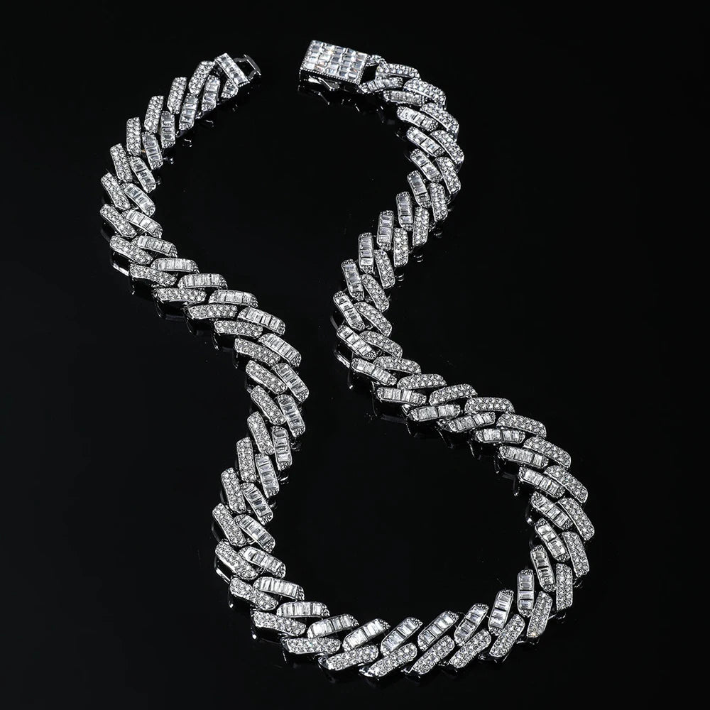 Hip Hop Iced Out 15MM Baguette Stone Cuban Chain Necklace - Afrilinker