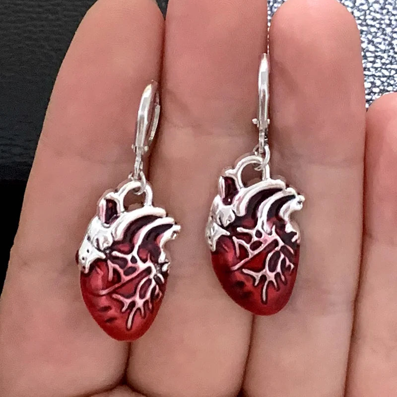Anatomical Heart Drop Earrings - Gothic Spooky Boho Jewelry - Afrilinker
