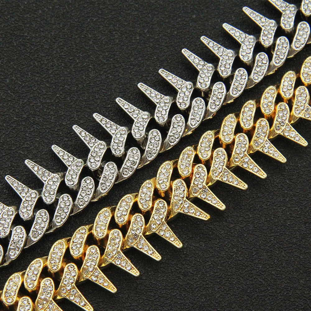 Hip Hop Iced Out Thorns Cuban Chain Necklace - Afrilinker