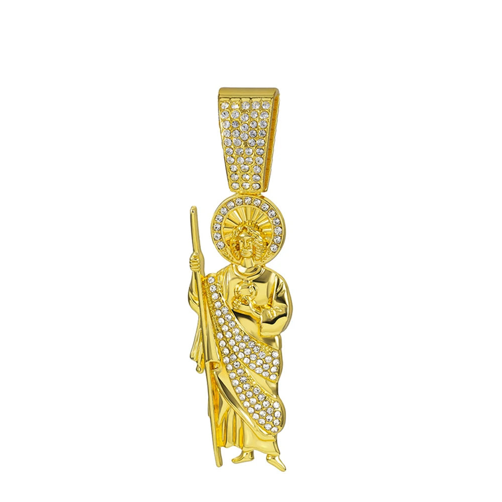 Men's Hip Hop Saint Jude Pendant Necklace with 13mm Cuban Chain - Afrilinker