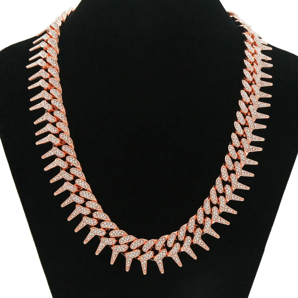 Hip Hop Iced Out Thorns Cuban Chain Necklace - Afrilinker