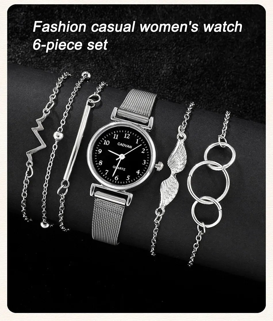 Fashion Casual Women's Watch & Bracelet Set - Silver Alloy - Afrilinker
