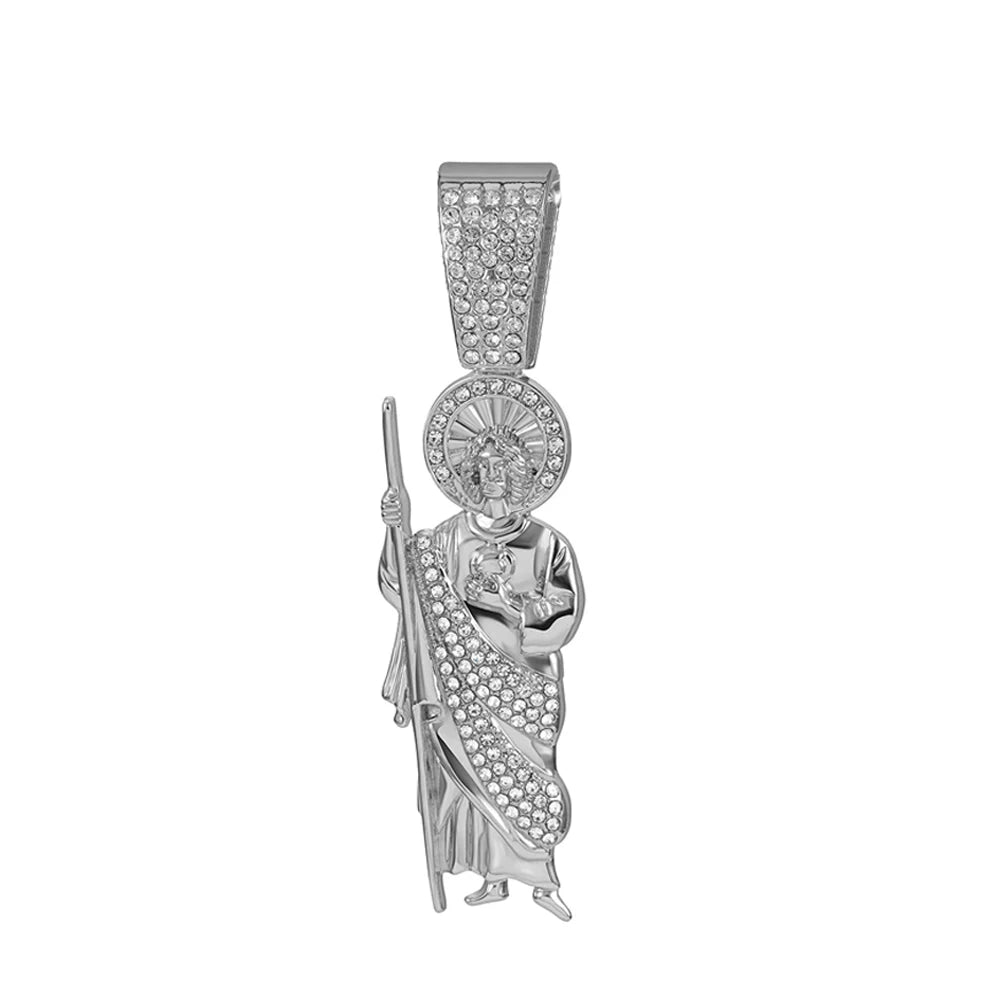Men's Hip Hop Saint Jude Pendant Necklace with 13mm Cuban Chain - Afrilinker