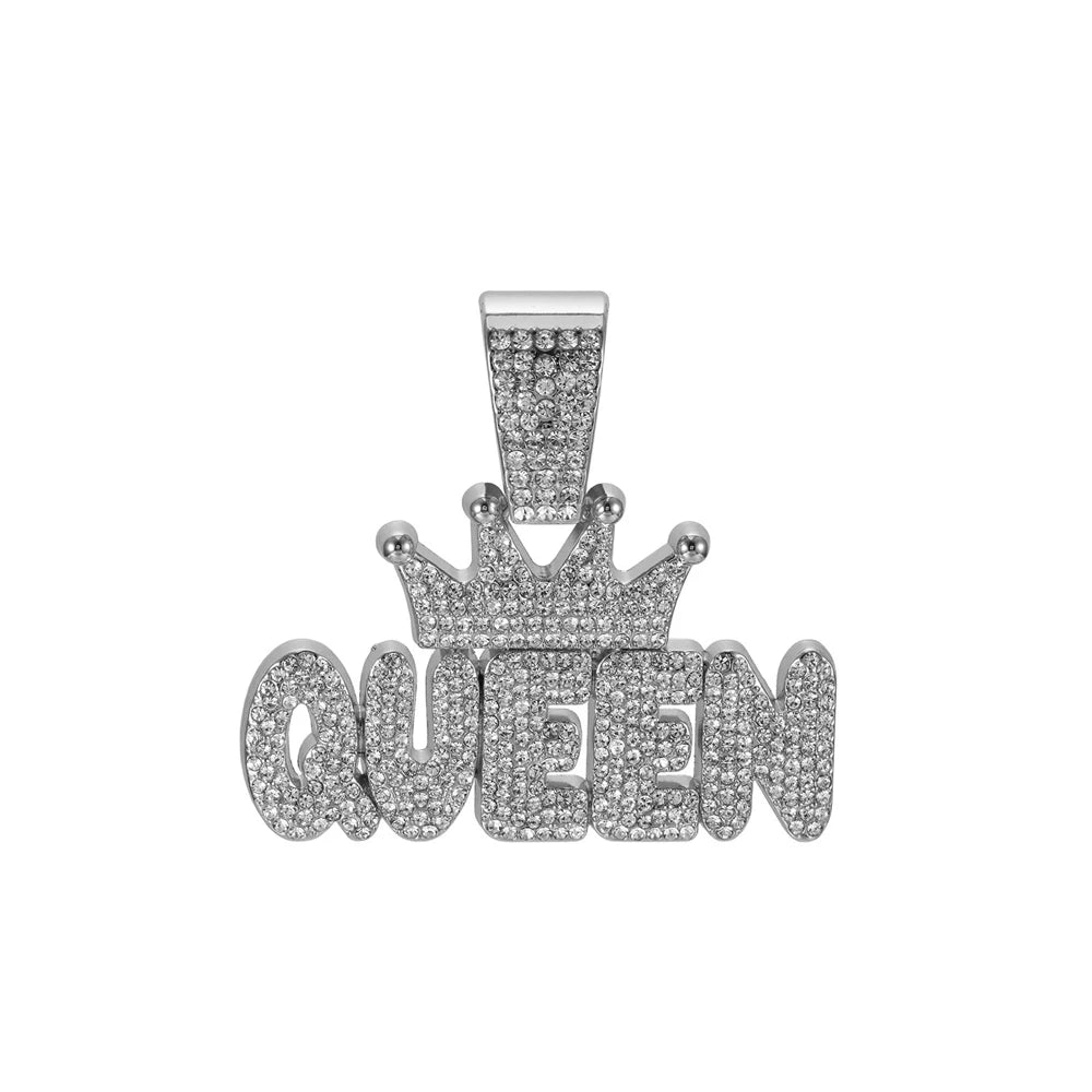 Hip Hop Crown & QUEEN Letter Pendant Cuban Chain Necklace - Afrilinker