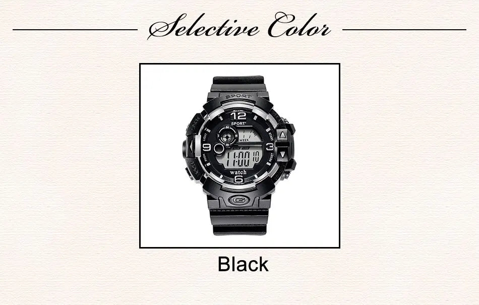 Sport Digital Display Watch - Black Silicone Band, 3Bar Water Resistance - Afrilinker
