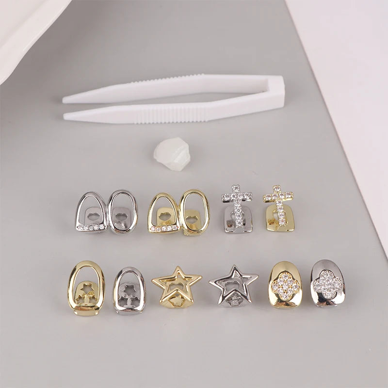 14-Style Dental Charms | Gold/Silver Diamond-Inlaid Star/Cross/Letter - Afrilinker