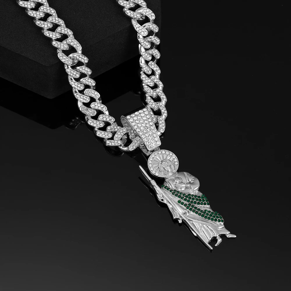 Men's Hip Hop Saint Jude Pendant Necklace with 13mm Cuban Chain - Afrilinker