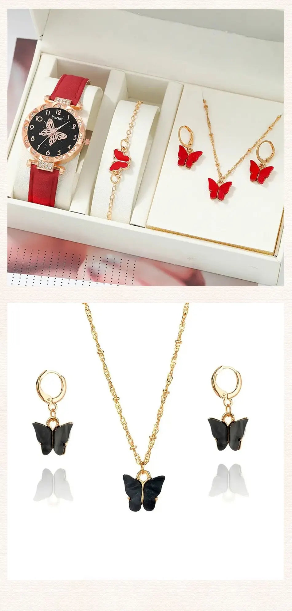 Fashion Casual Butterfly Watch & Jewelry Set - Leather Band - Afrilinker