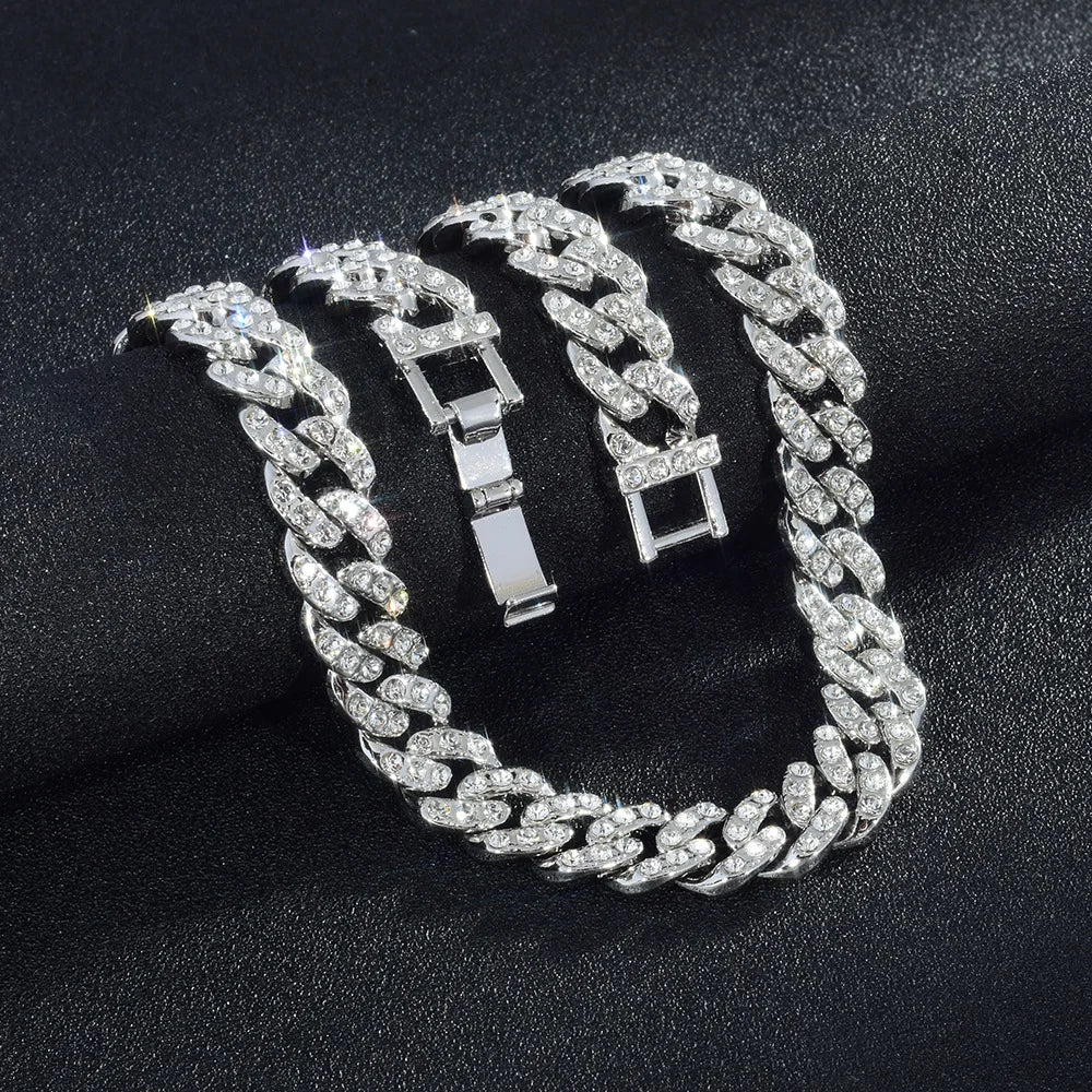 Unisex Hip Hop Iced Out 9MM Miami Cuban Chain Necklace - Afrilinker