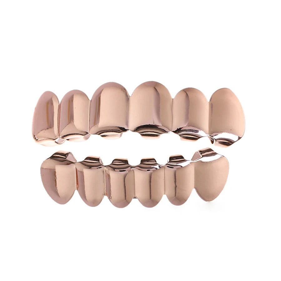 Classic Fashion 6/6 Teeth Grillz Hip Hop 14K Gold Plated Tooth Caps Decor Braces Dental Grills For Women Men Jewelry - Afrilinker