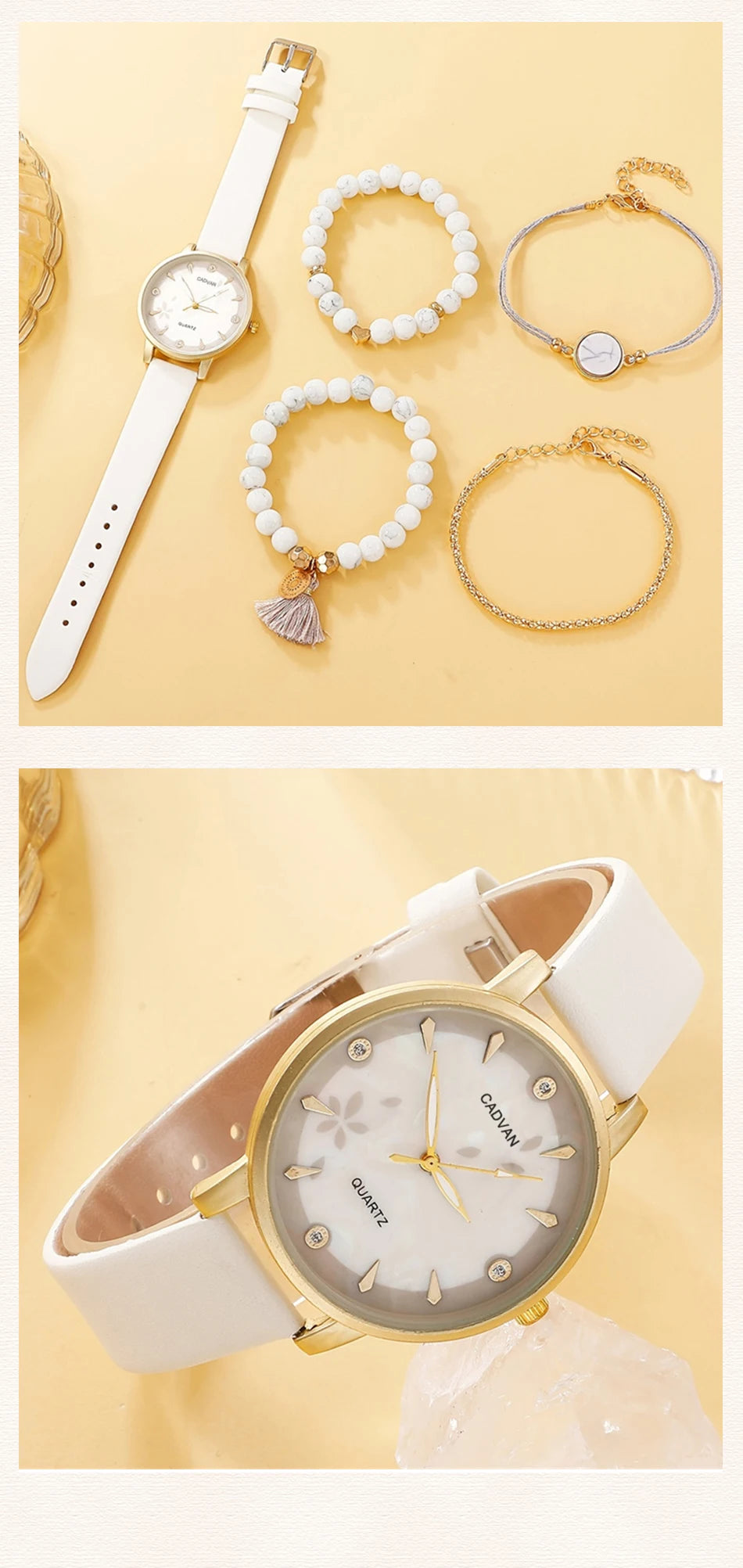 Women's Leather Band Quartz Watch Set - 5 - Piece Fashion Casual - Afrilinker