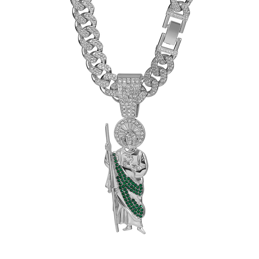 Men's Hip Hop Saint Jude Pendant Necklace with 13mm Cuban Chain - Afrilinker