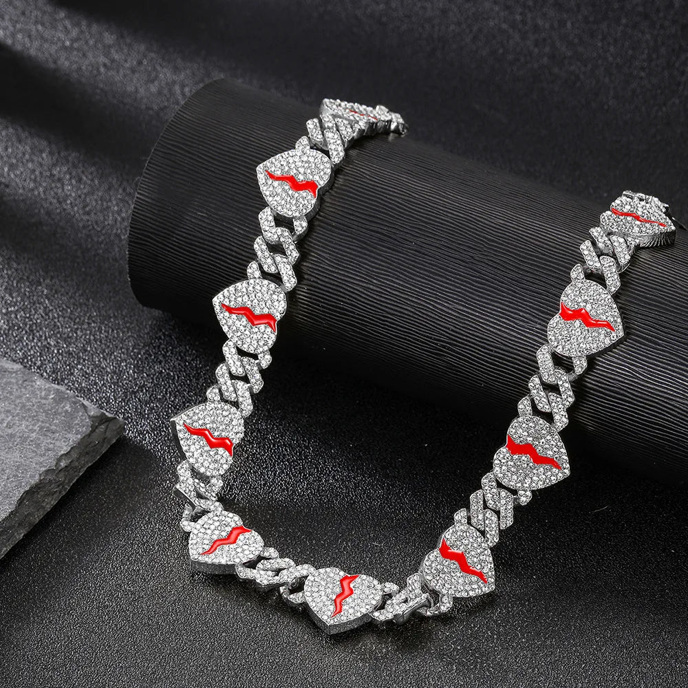 Hip Hop Iced Out Heart Pendant Link Chain Necklace - Afrilinker