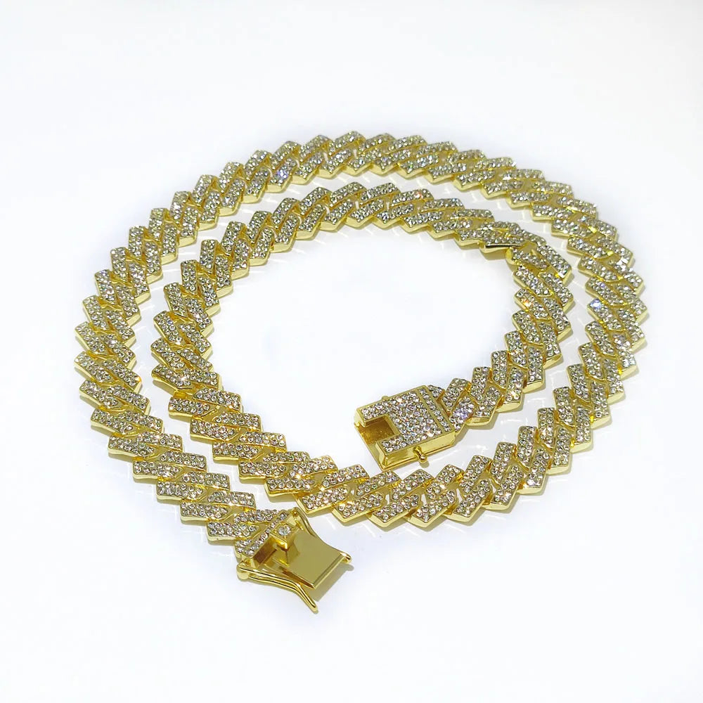 13mm Rhinestone Iced Out Square Miami Cuban Link Chain Necklaces For Men Women Rose Gold Silver Color Hip Hop Jewelry Neck Gift