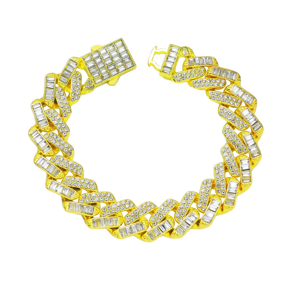 Hip Hop Iced Out 15MM Baguette Stone Cuban Chain Necklace - Afrilinker