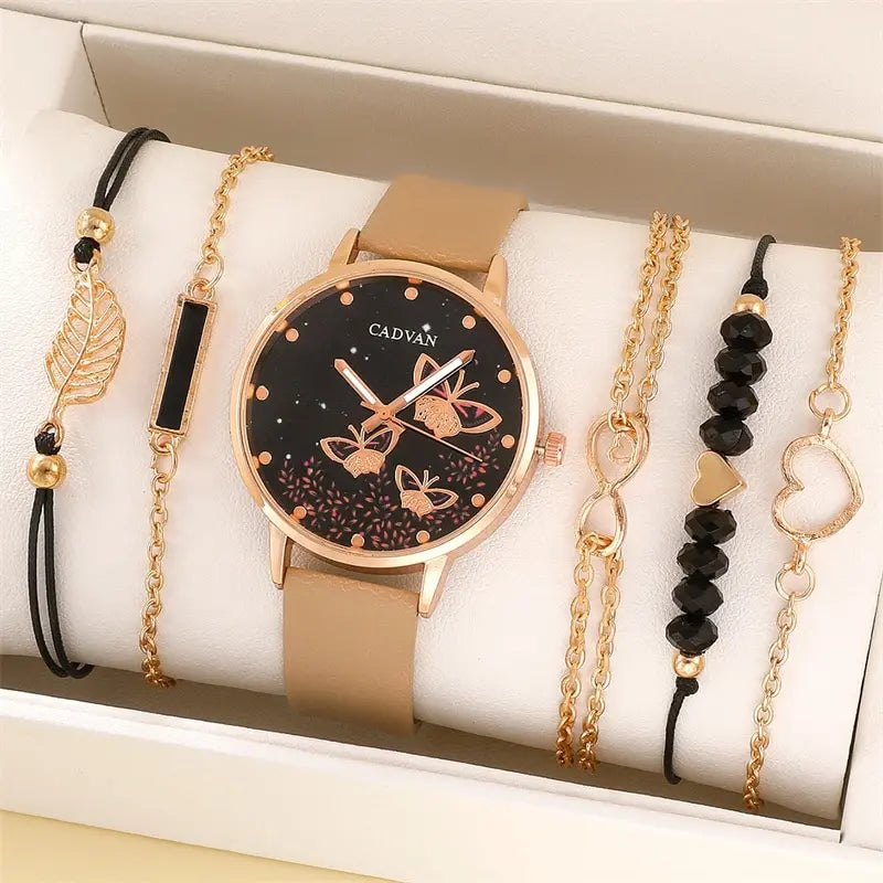3 - Style Women's Leather Band Watch & Bracelet Set - Afrilinker