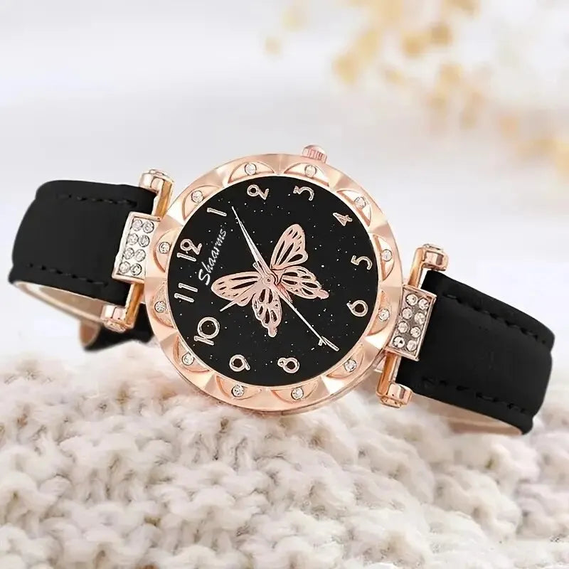 Fashion Casual Butterfly Watch & Jewelry Set - Leather Band - Afrilinker