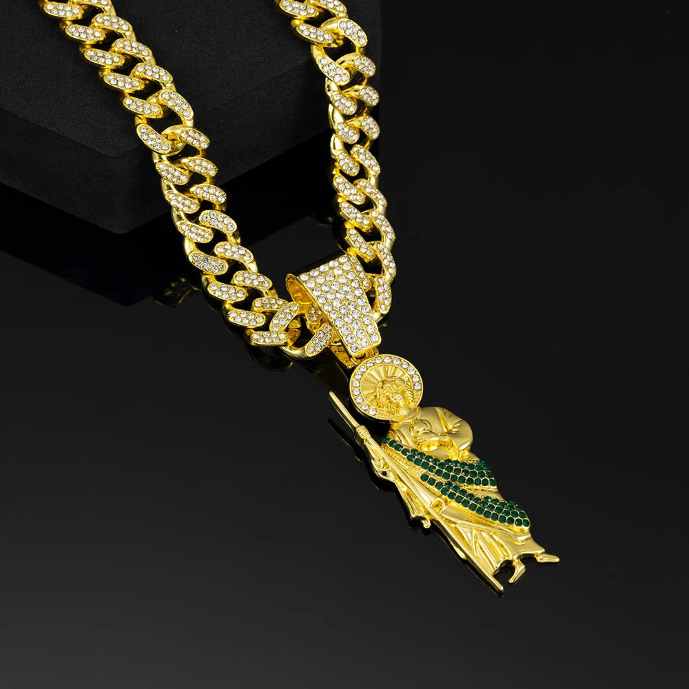 Men's Hip Hop Saint Jude Pendant Necklace with 13mm Cuban Chain - Afrilinker