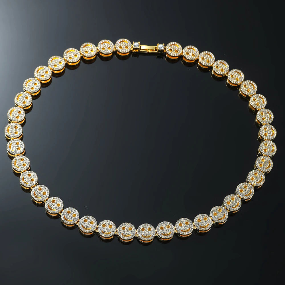 Hip Hop Iced Out Smiley Tennis Chain Necklace - Afrilinker