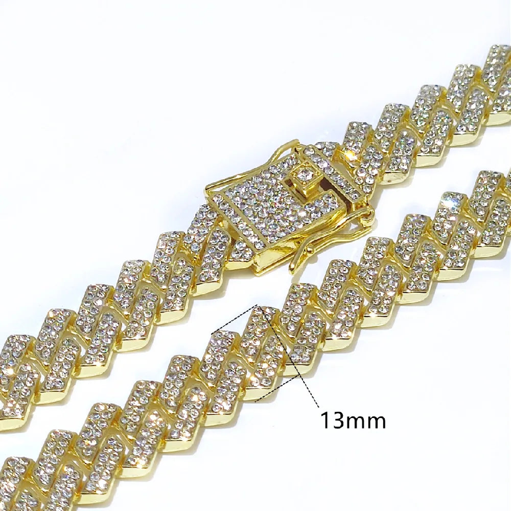 13mm Rhinestone Iced Out Square Miami Cuban Link Chain Necklaces For Men Women Rose Gold Silver Color Hip Hop Jewelry Neck Gift