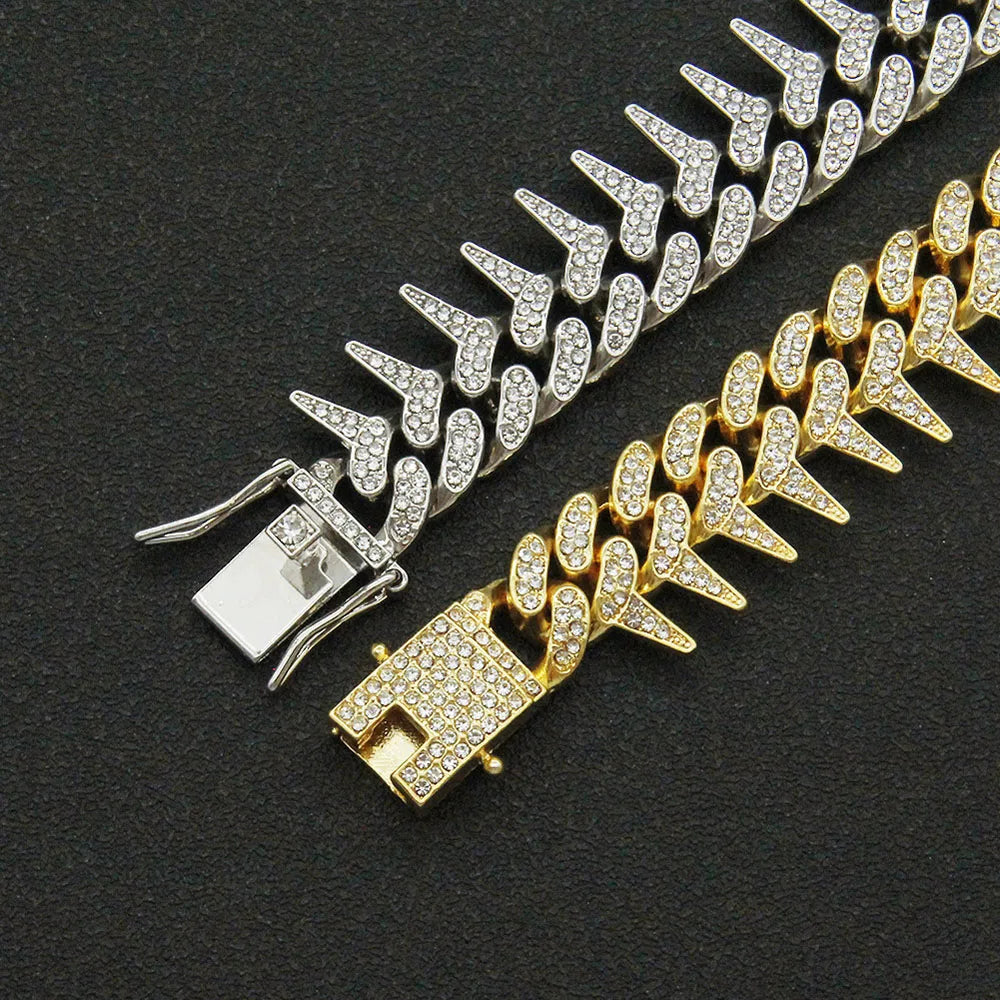 Hip Hop Iced Out Thorns Cuban Chain Necklace - Afrilinker