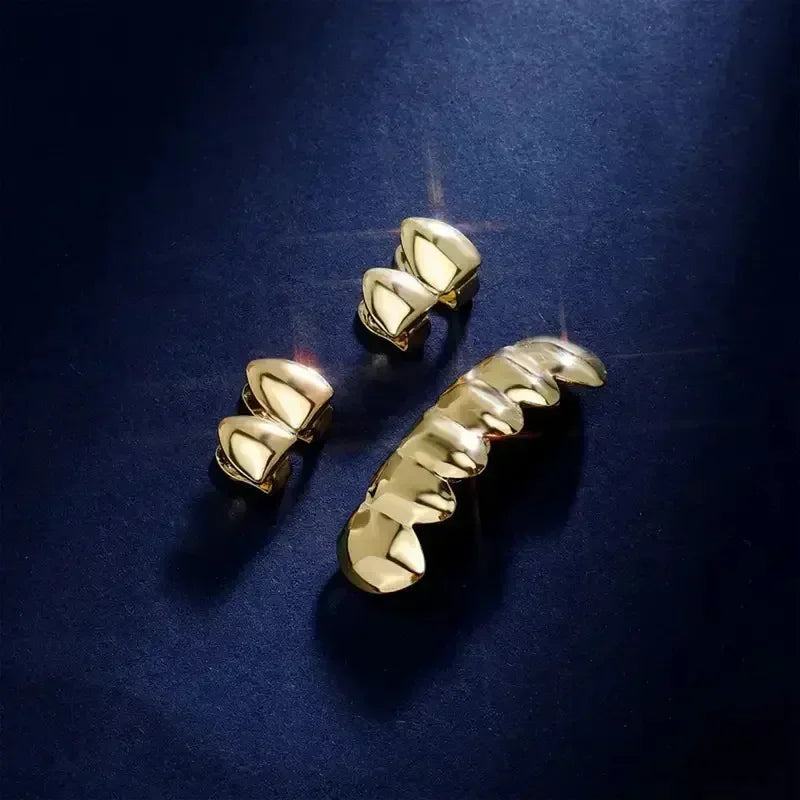 3CPS/Set Gold Silver-Plated Hip Hop Teeth for Mouth Grillz Caps Top&Bottom Grill Set Vampire Teeth for Halloween Party Sets - Afrilinker